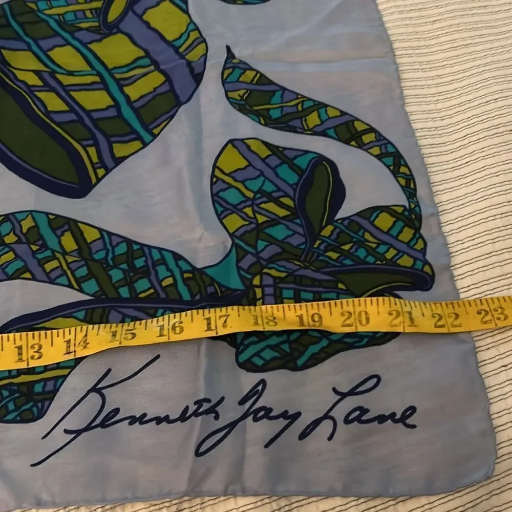 Kenneth Jay Lane silk Blue and Green Bow Scarf